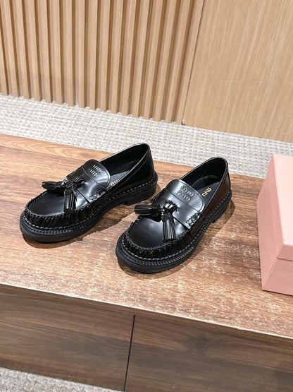 Miu Miu Deck Tassel Loafers, Black