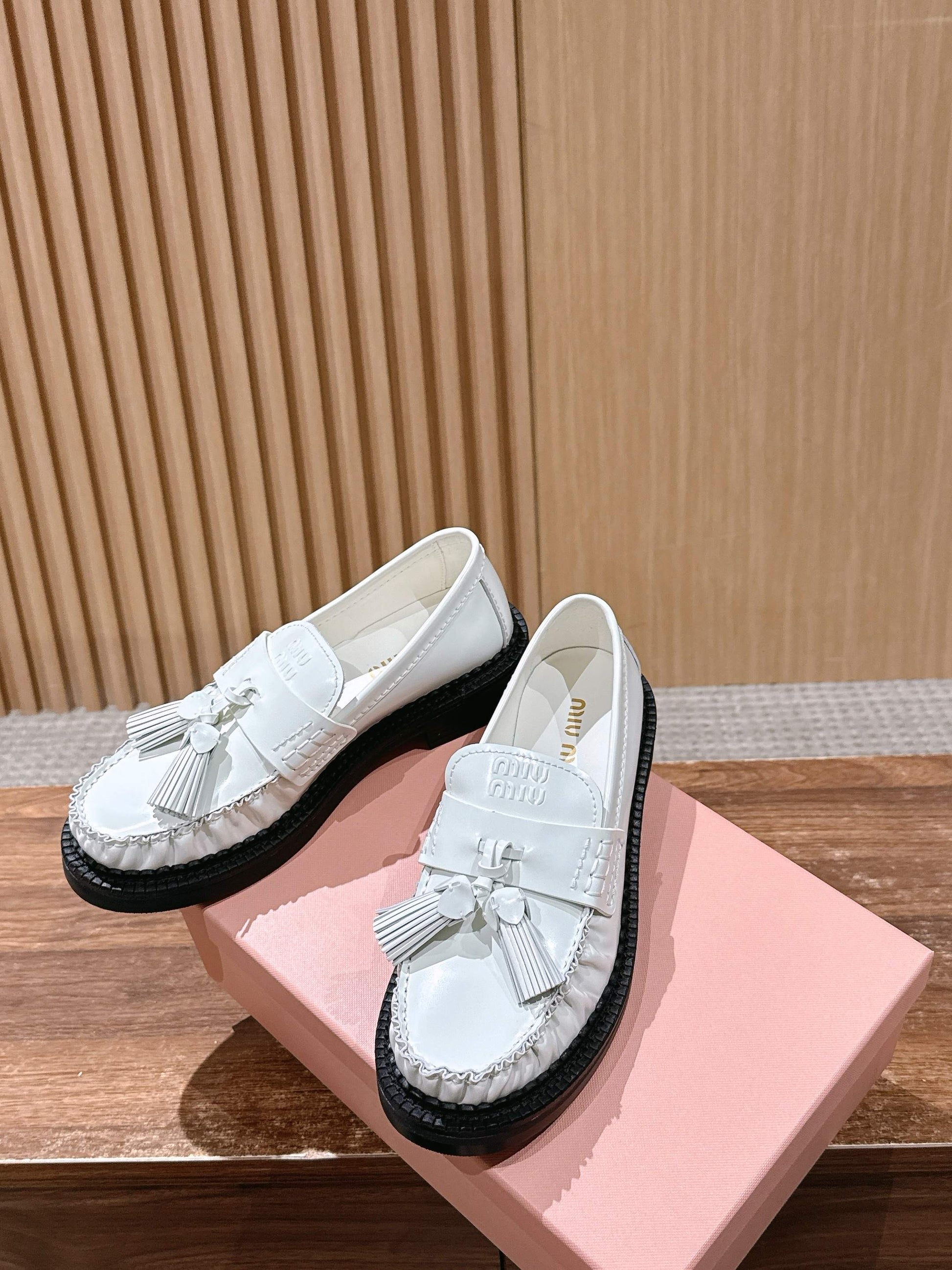 Miu Miu Deck Tassel Loafers, White