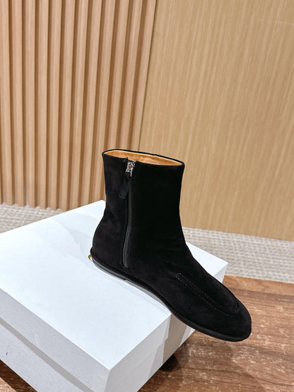 The Row Mid Calf Boots, Suede Black