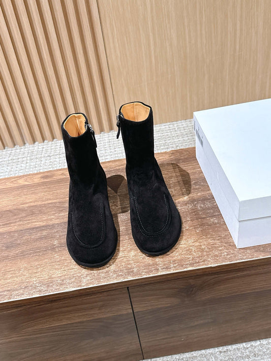 The Row Mid Calf Boots, Suede Black