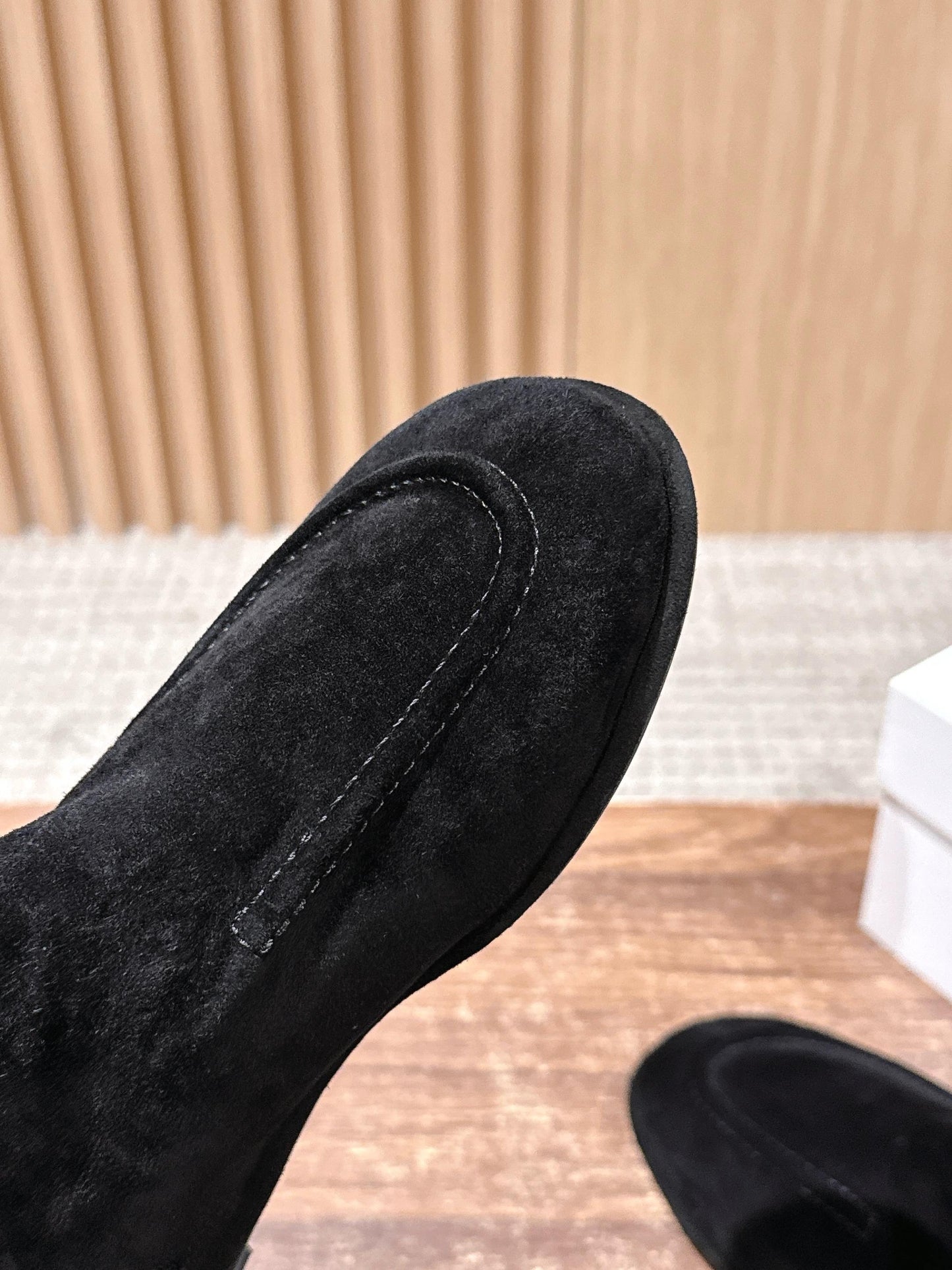 The Row Mid Calf Boots, Suede Black