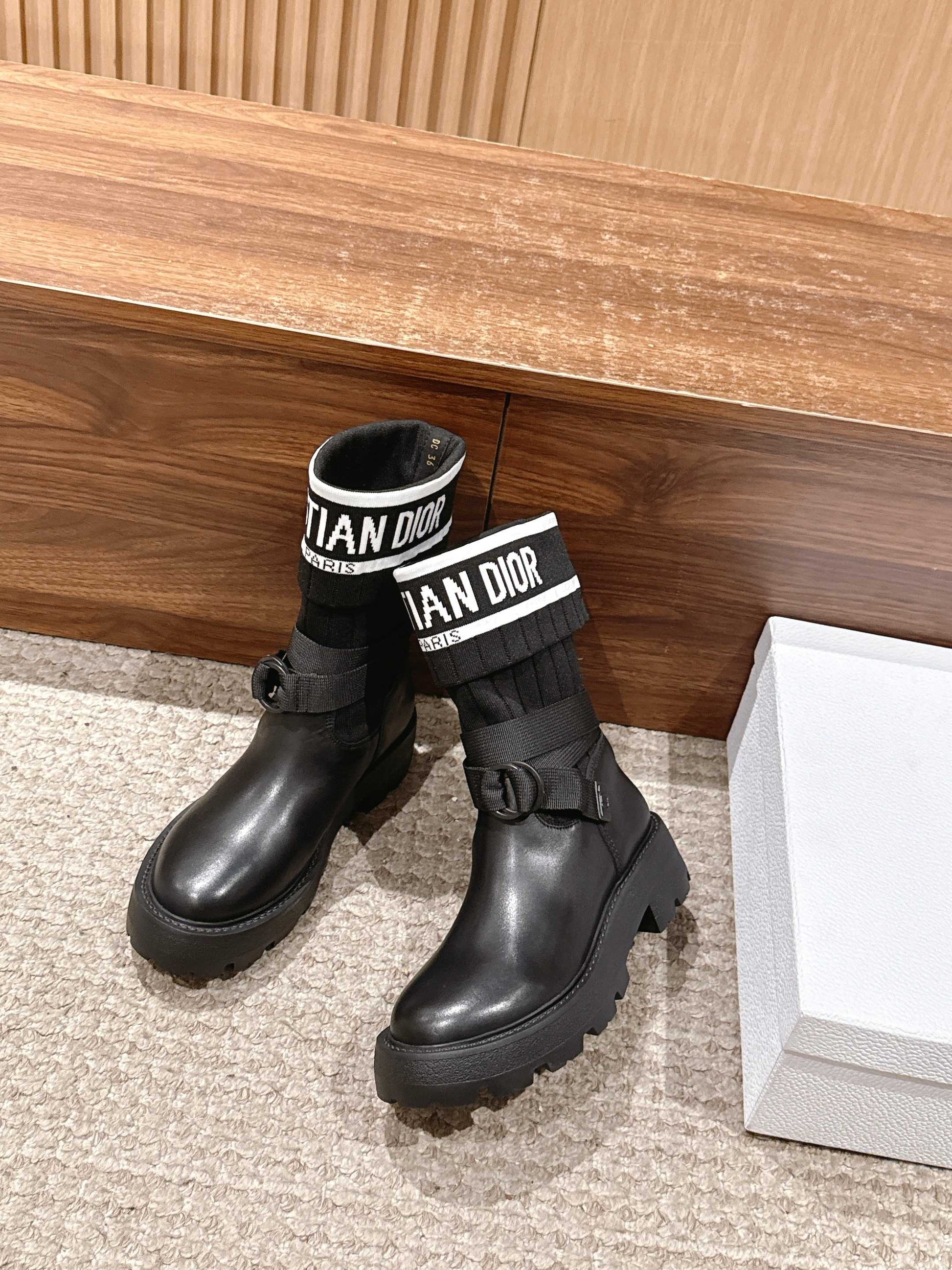 Dior Stretch Mid-Calf Boots, Black