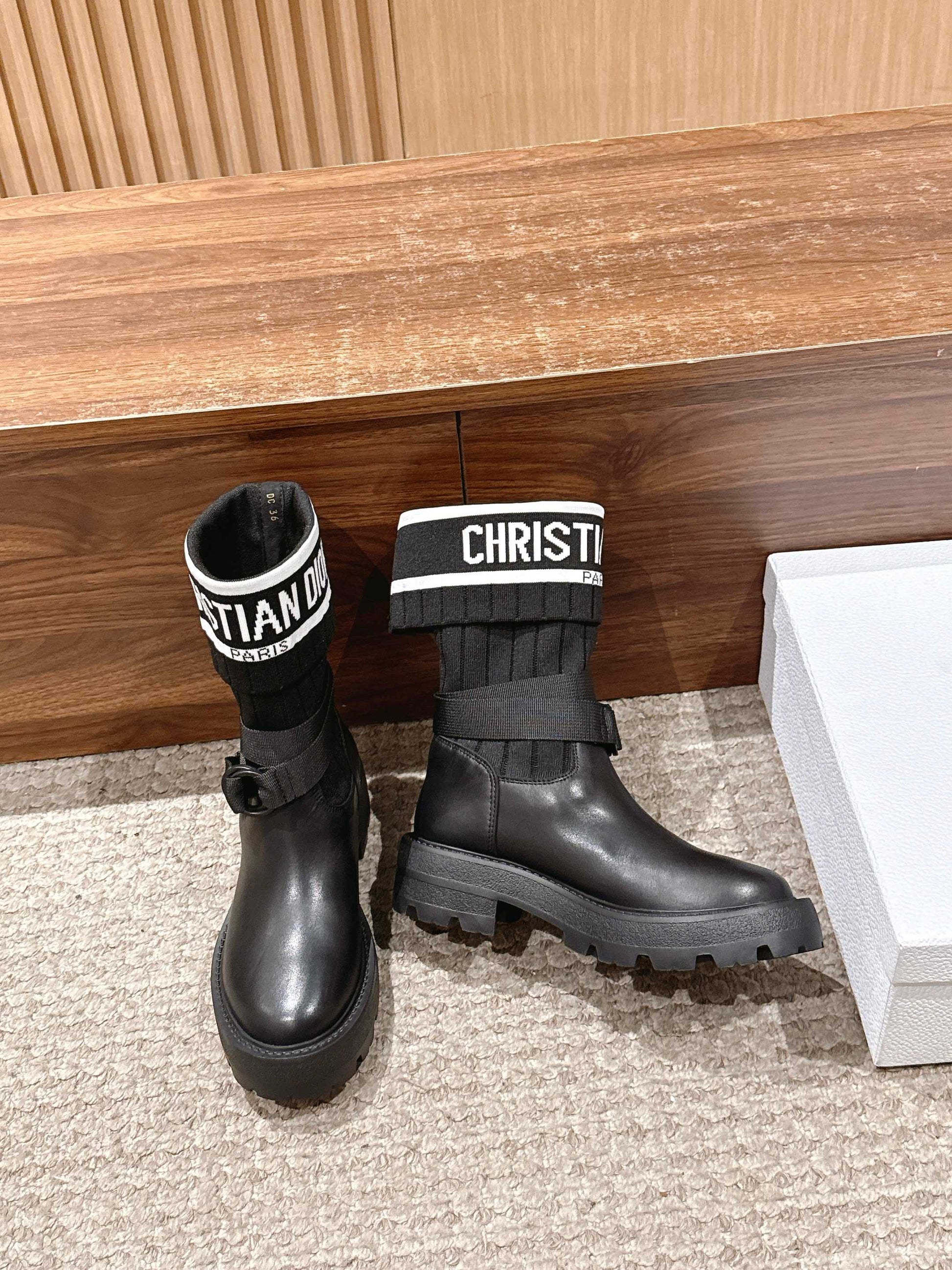 Dior Stretch Mid-Calf Boots, Black