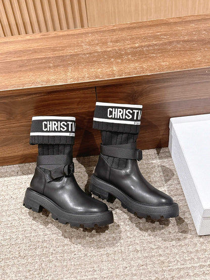 Dior Stretch Mid-Calf Boots, Black