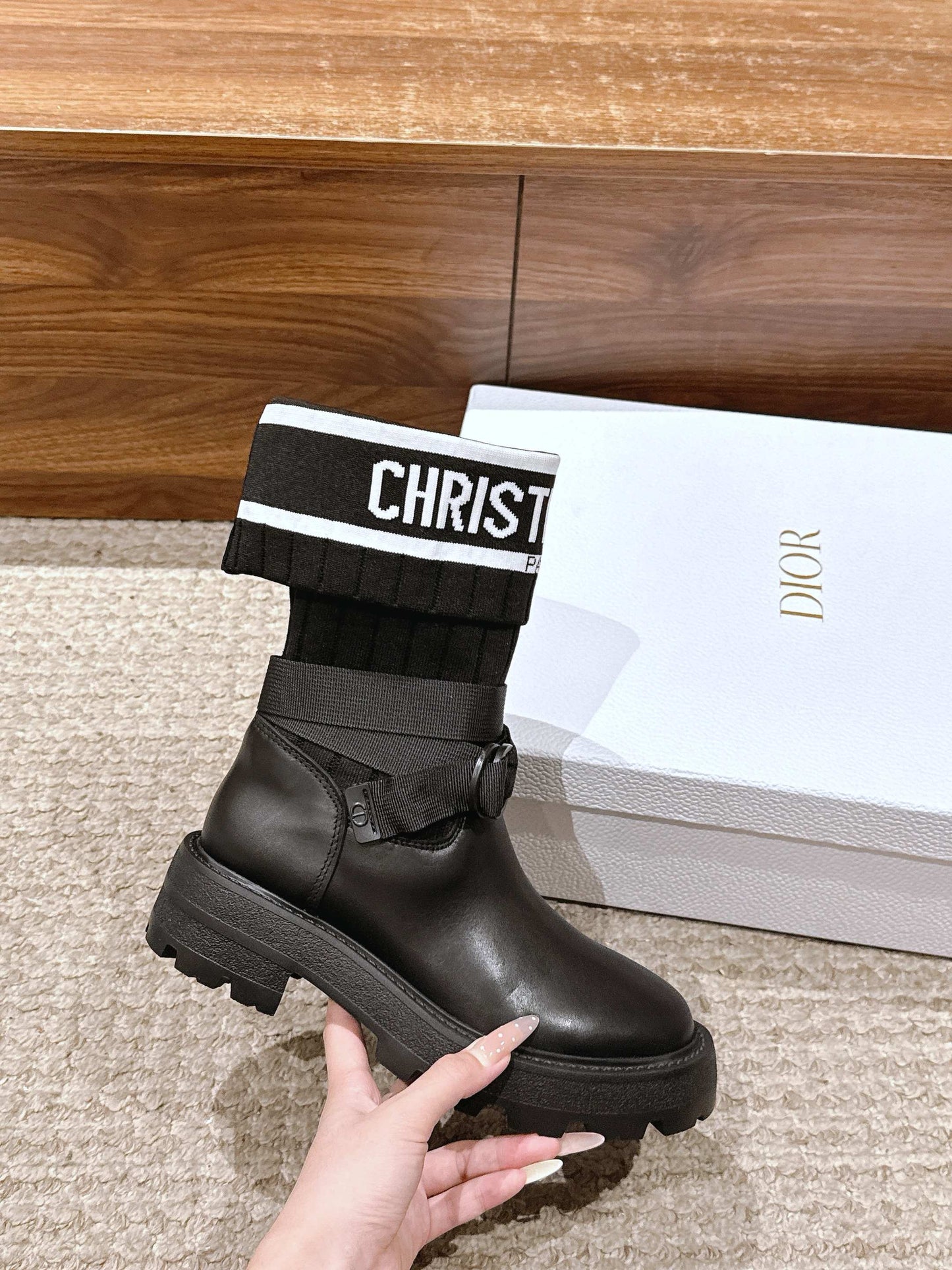 Dior Stretch Mid-Calf Boots, Black