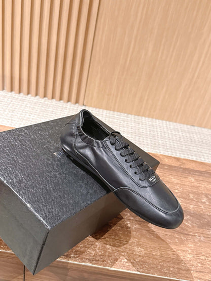 PRADA Leather Thin-Sole Casual Sneakers, Black