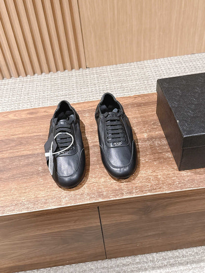 PRADA Leather Thin-Sole Casual Sneakers, Black