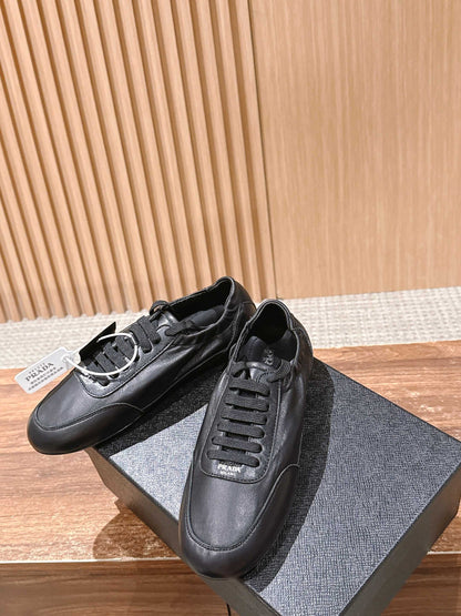 PRADA Leather Thin-Sole Casual Sneakers, Black