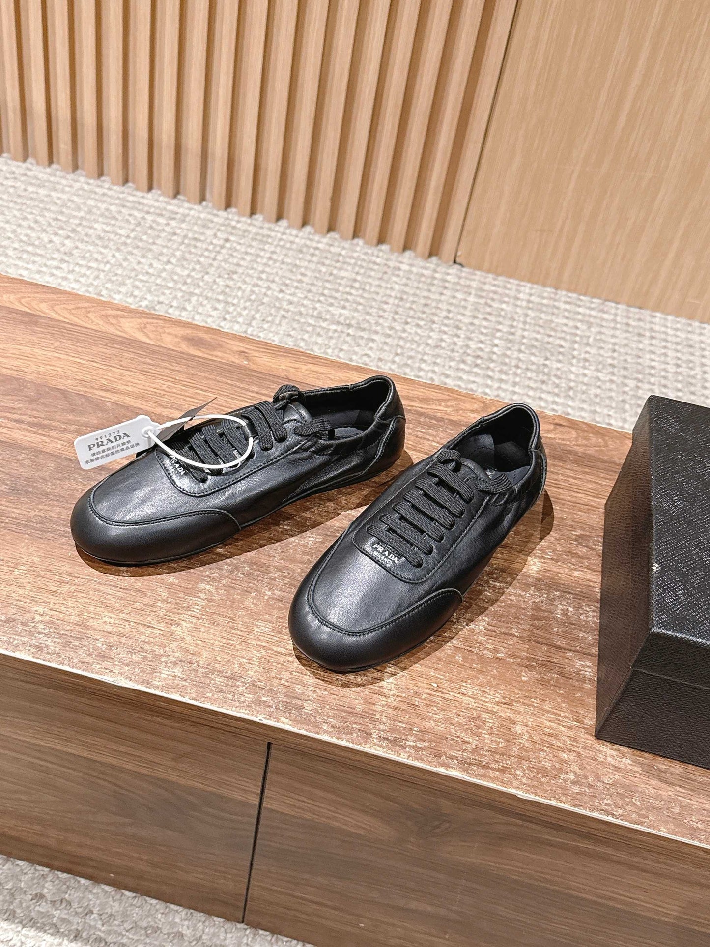 PRADA Leather Thin-Sole Casual Sneakers, Black