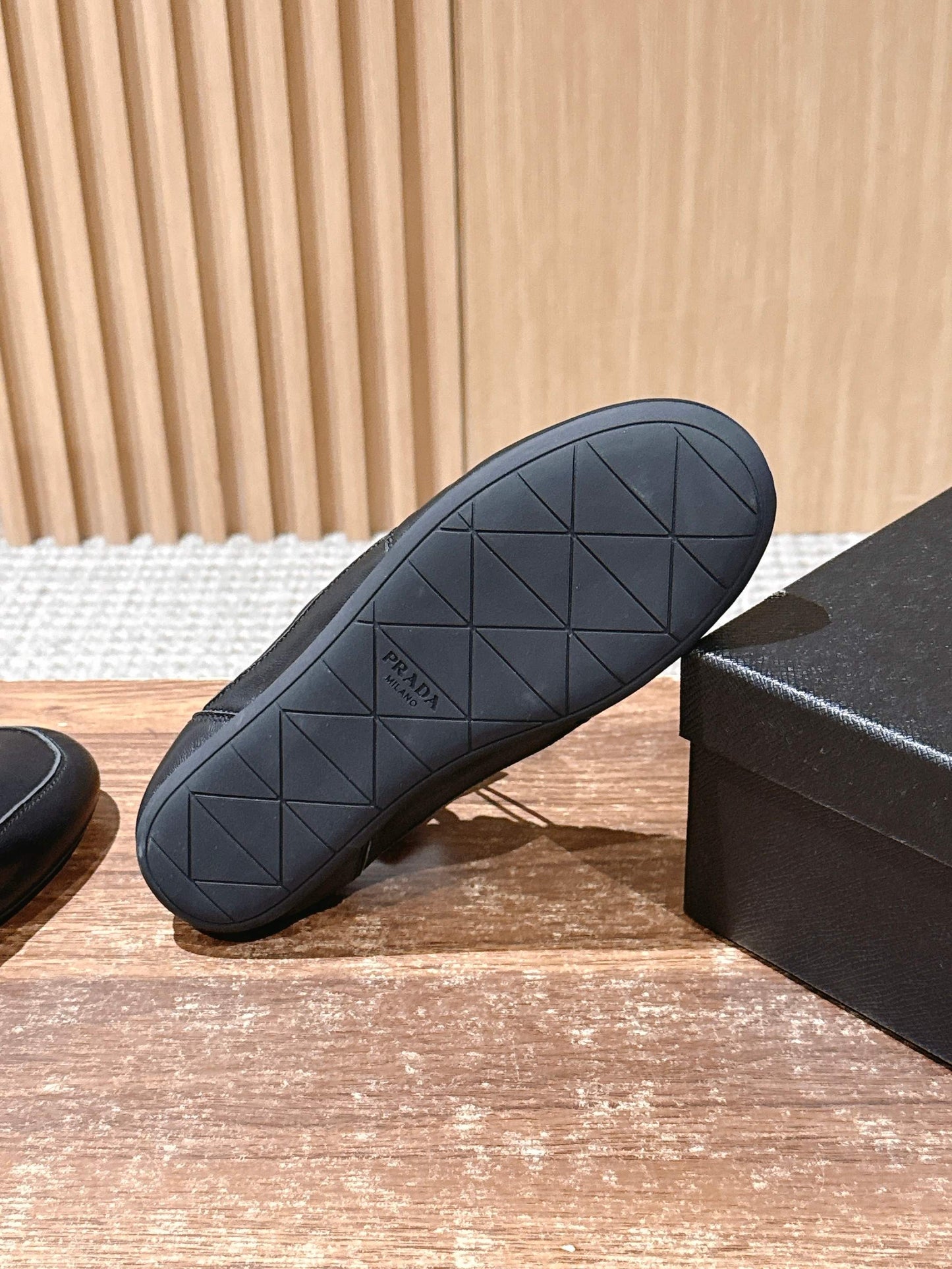 PRADA Leather Thin-Sole Casual Sneakers, Black