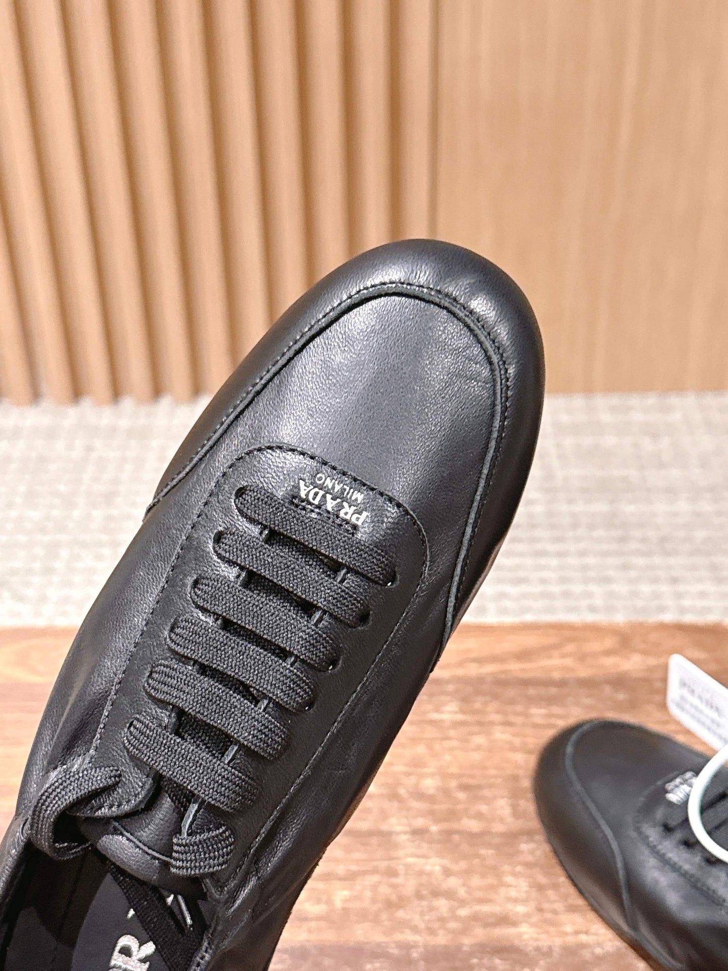 PRADA Leather Thin-Sole Casual Sneakers, Black