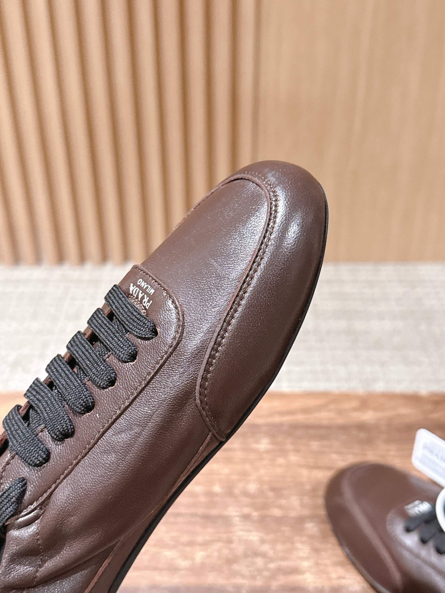 PRADA Leather Thin-Sole Casual Sneakers, Brown