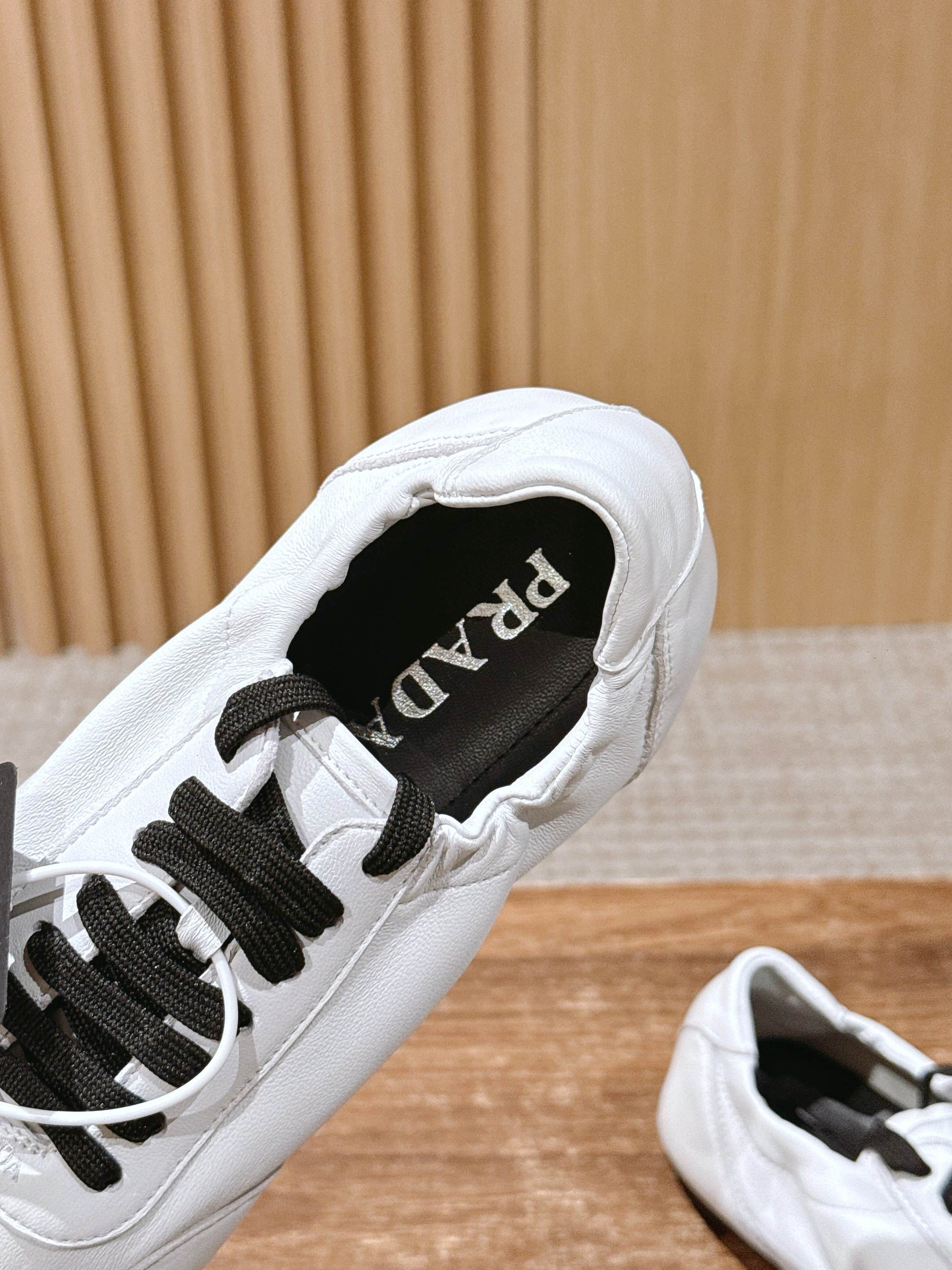 PRADA Leather Thin-Sole Casual Sneakers, White