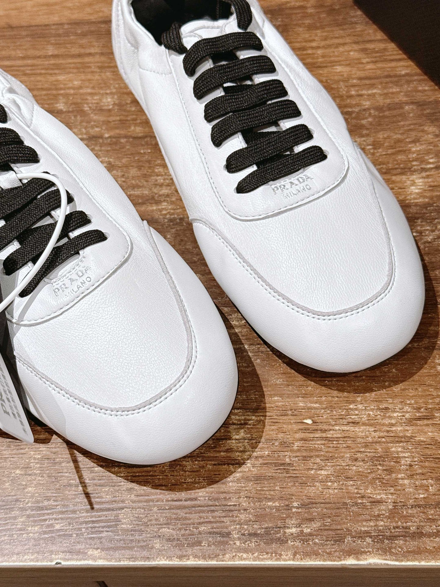 PRADA Leather Thin-Sole Casual Sneakers, White