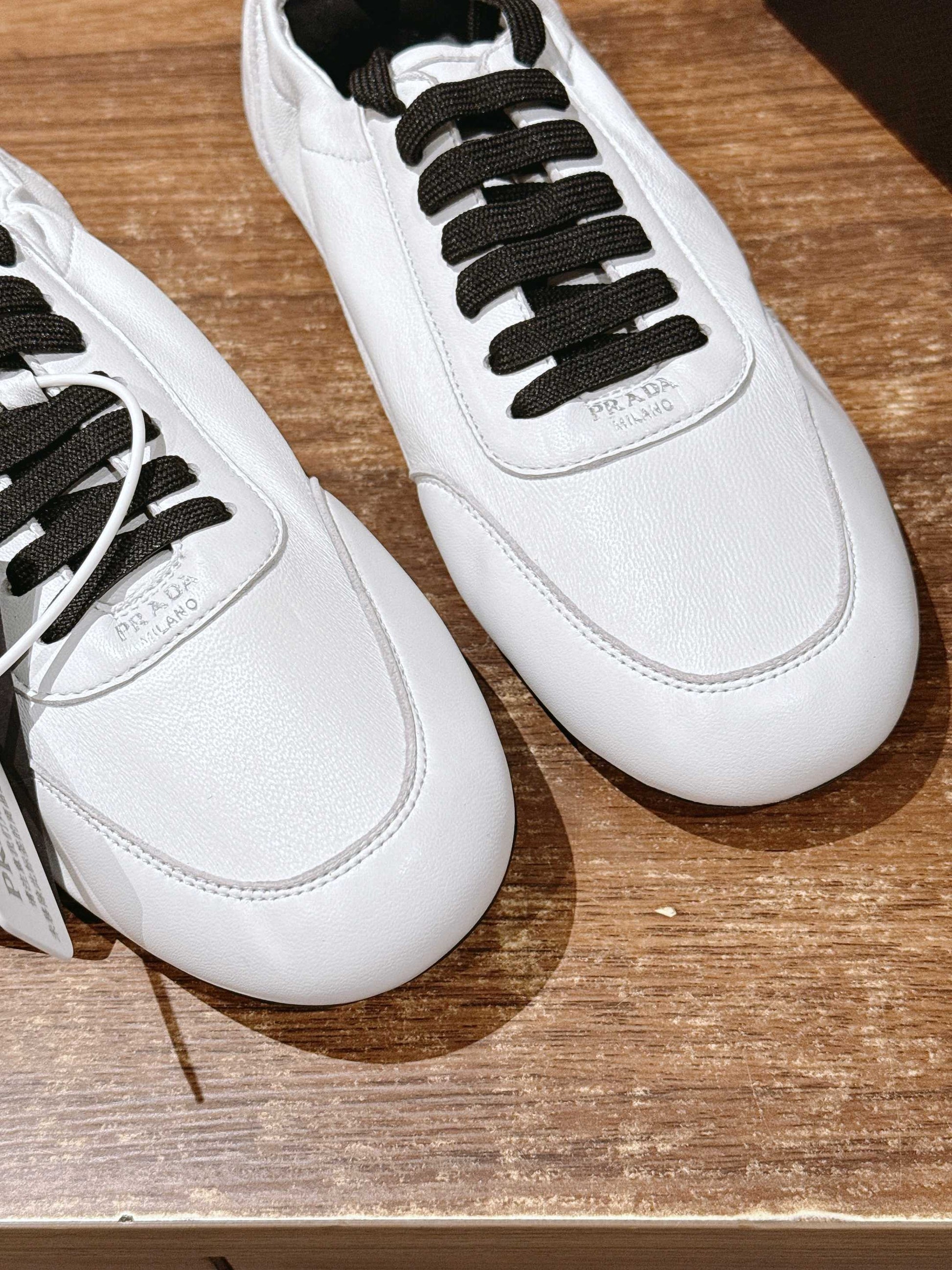 PRADA Leather Thin-Sole Casual Sneakers, White