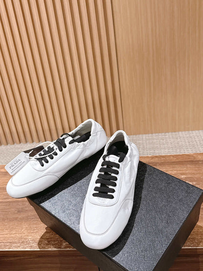 PRADA Leather Thin-Sole Casual Sneakers, White