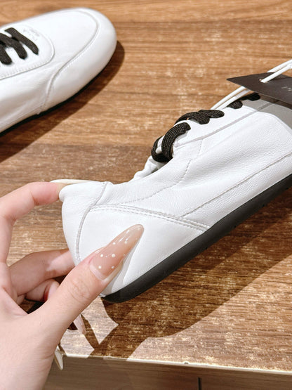 PRADA Leather Thin-Sole Casual Sneakers, White