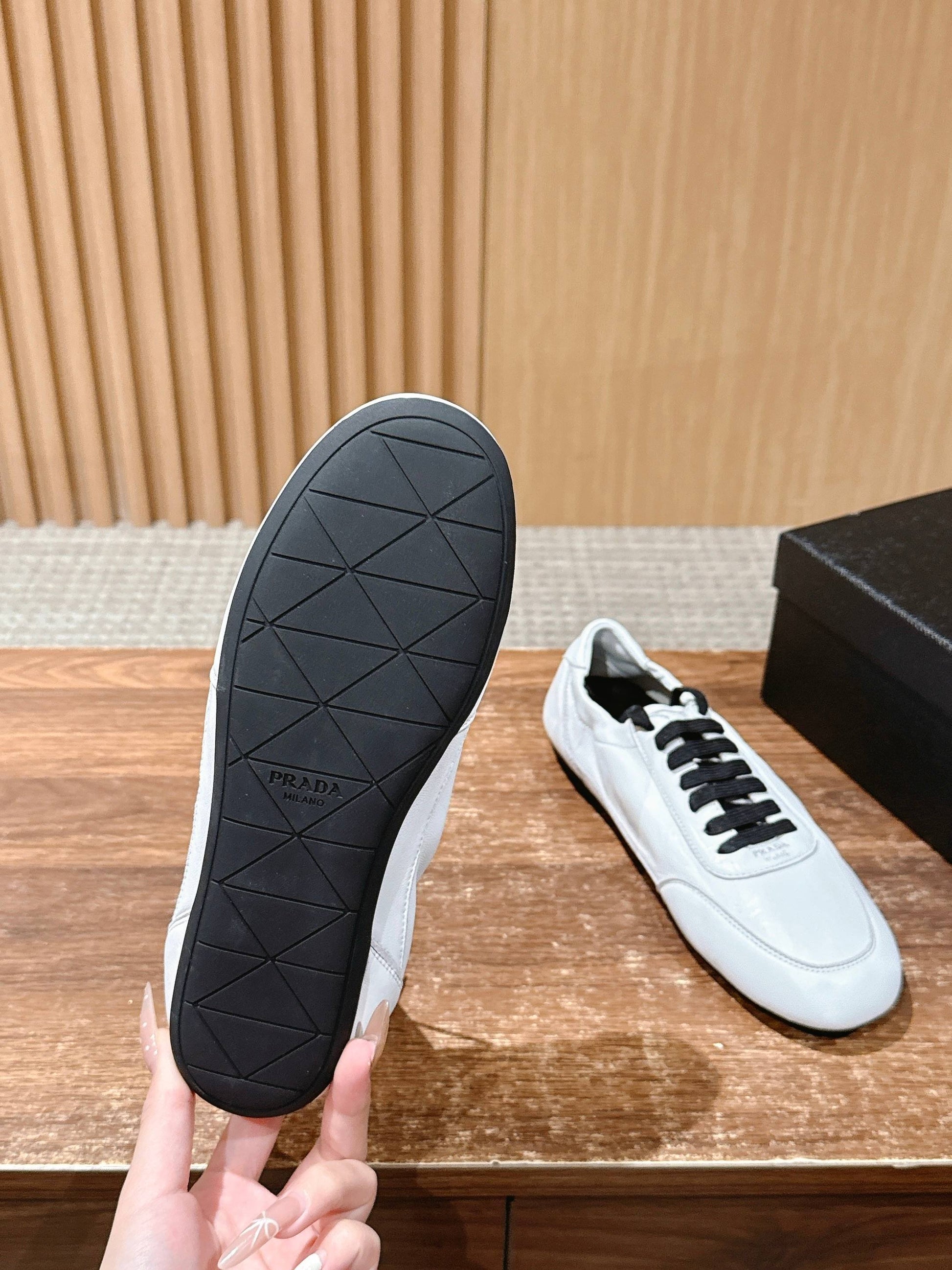 PRADA Leather Thin-Sole Casual Sneakers, White