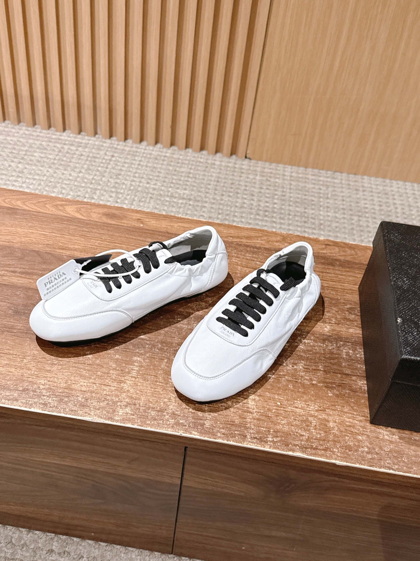 PRADA Leather Thin-Sole Casual Sneakers, White