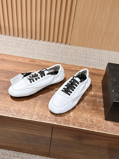 PRADA Leather Thin-Sole Casual Sneakers, White