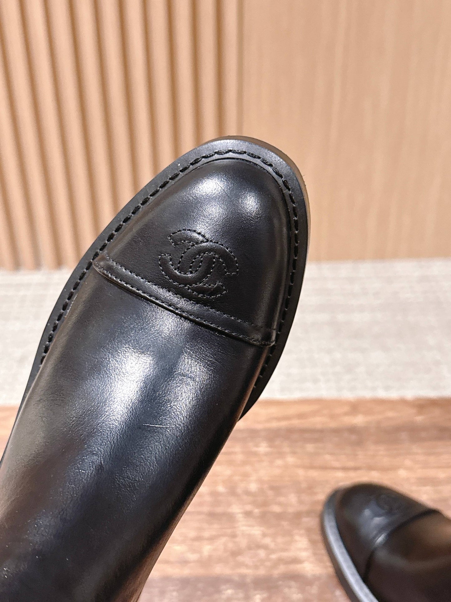 Chanel New Panelled-Chain Block-Heel Ankle Boots, Black