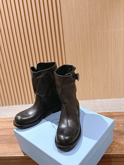 Prada Fall/Winter New Block-Heel Knight Boots, Black