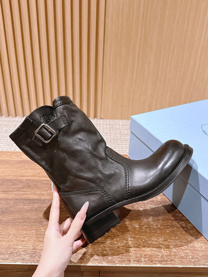 Prada Fall/Winter New Block-Heel Knight Boots, Black