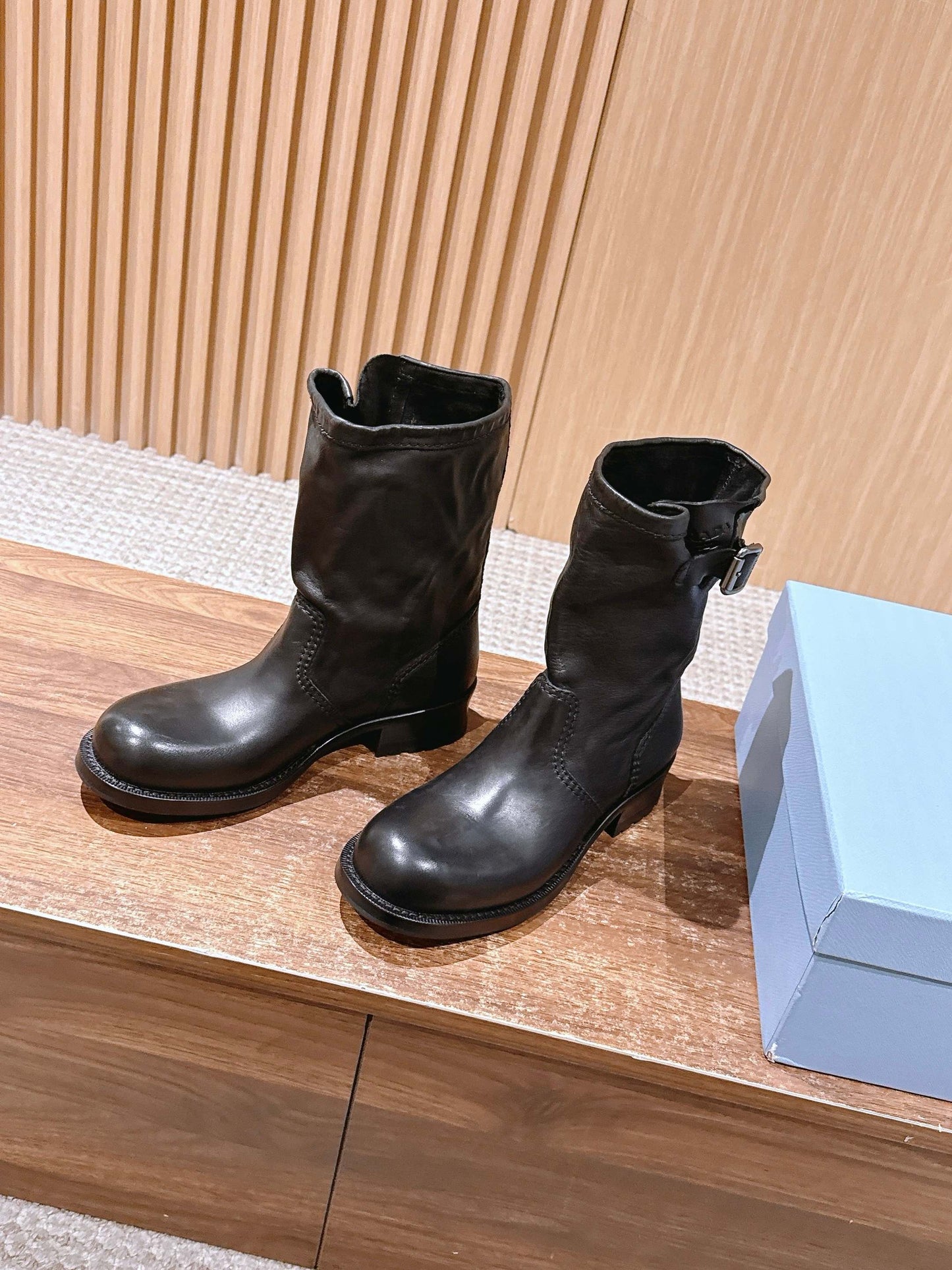 Prada Fall/Winter New Block-Heel Knight Boots, Black