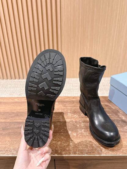 Prada Fall/Winter New Block-Heel Knight Boots, Black