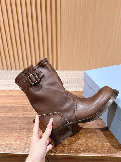 Prada Fall/Winter New Block-Heel Knight Boots, Brown