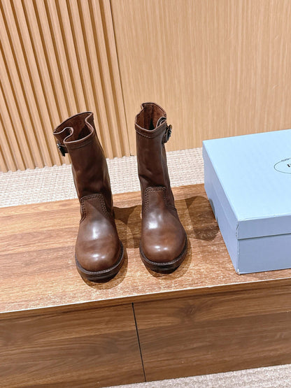 Prada Fall/Winter New Block-Heel Knight Boots, Brown