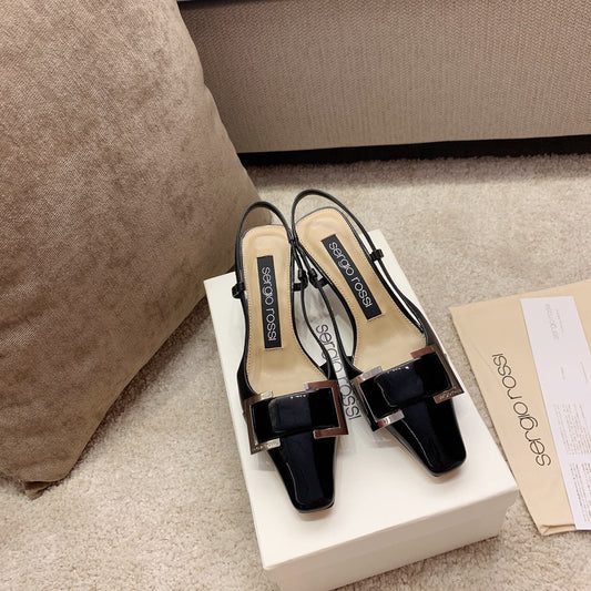 Sergio Rossi Kitten-Heel Sandals, Black