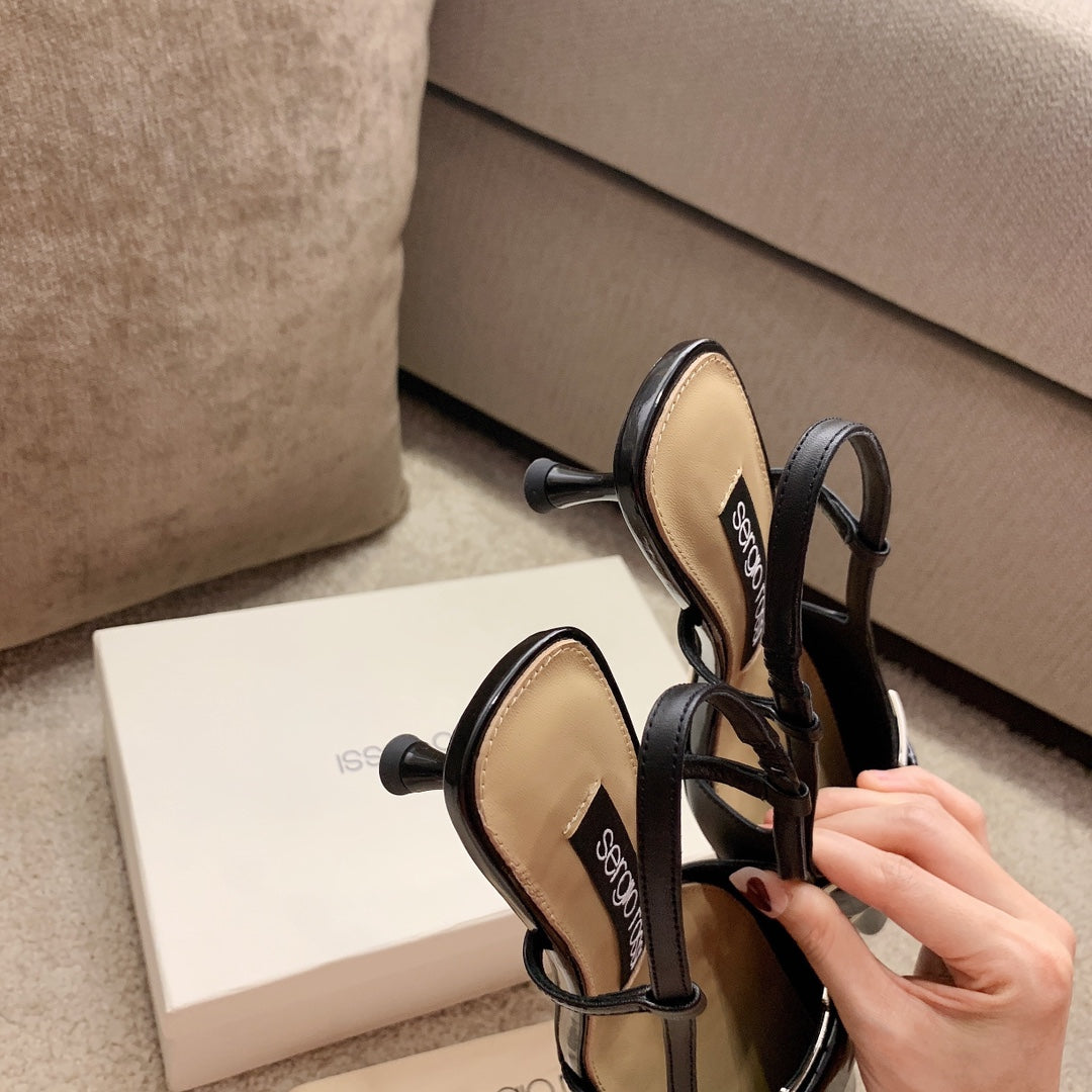 Sergio Rossi Kitten-Heel Sandals, Black