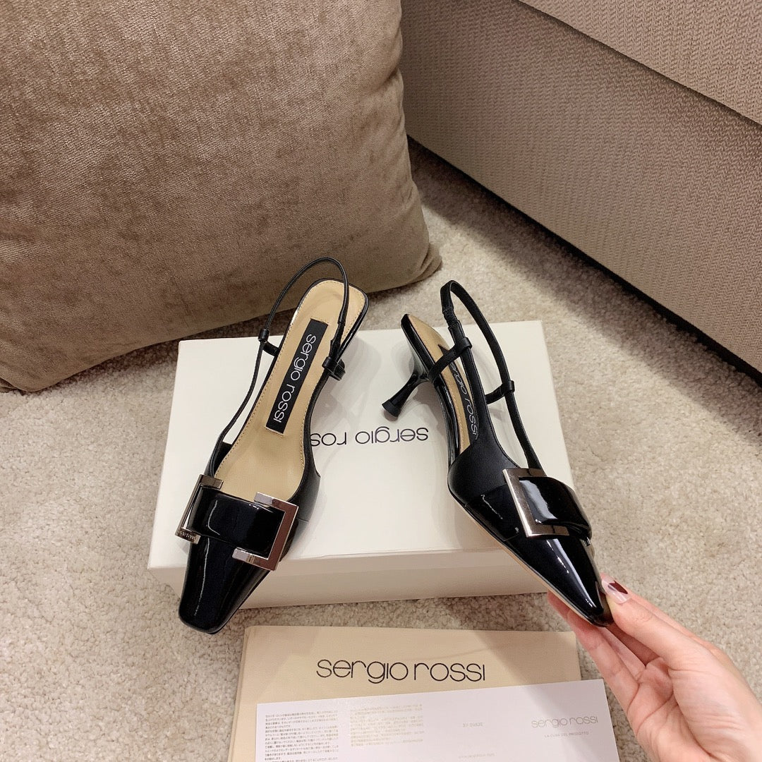 Sergio Rossi Kitten-Heel Sandals, Black