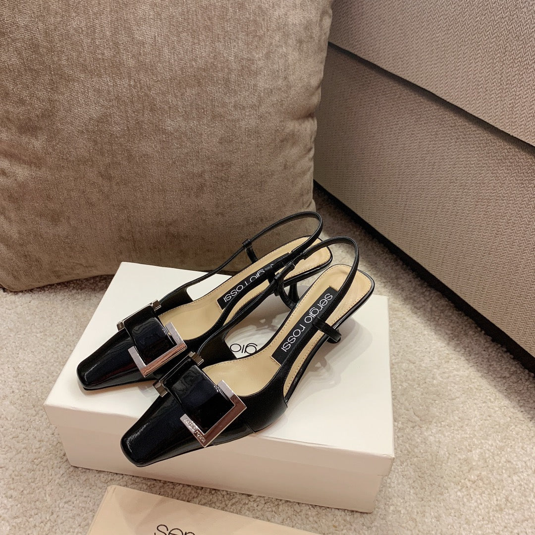 Sergio Rossi Kitten-Heel Sandals, Black