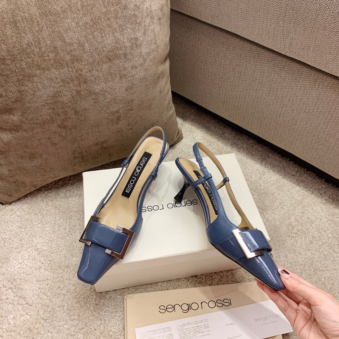 Sergio Rossi Kitten-Heel Sandals, Blue