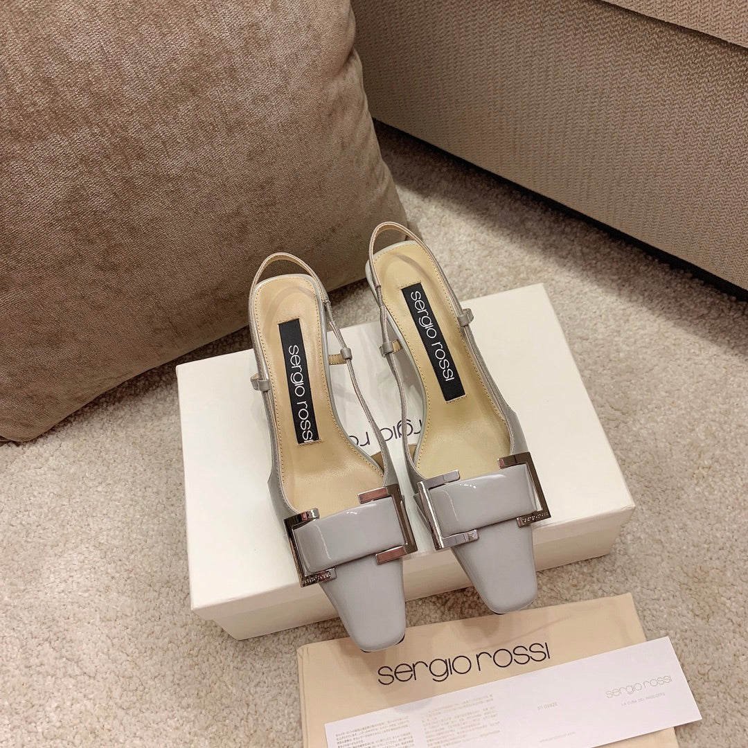 Sergio Rossi Kitten-Heel Sandals, Grey