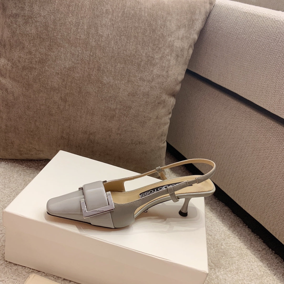 Sergio Rossi Kitten-Heel Sandals, Grey