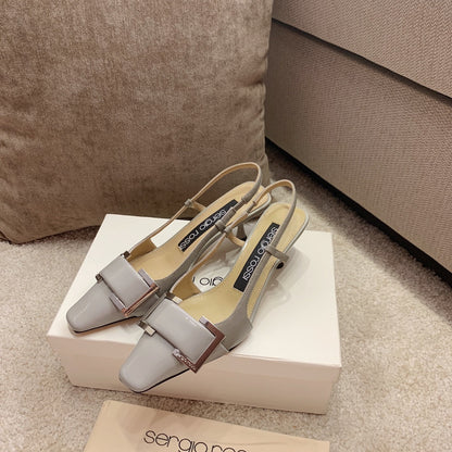 Sergio Rossi Kitten-Heel Sandals, Grey