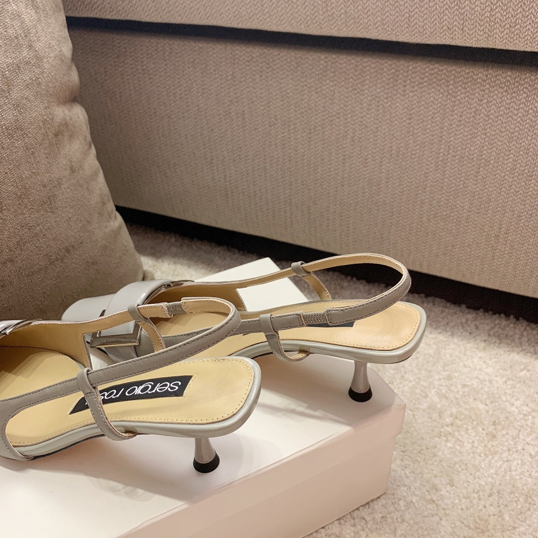 Sergio Rossi Kitten-Heel Sandals, Grey