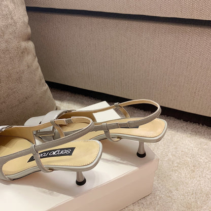 Sergio Rossi Kitten-Heel Sandals, Grey