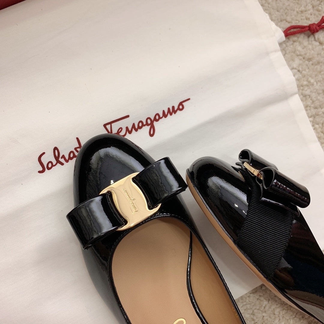 Ferragamo Lace & Mesh Vara Flats, Black