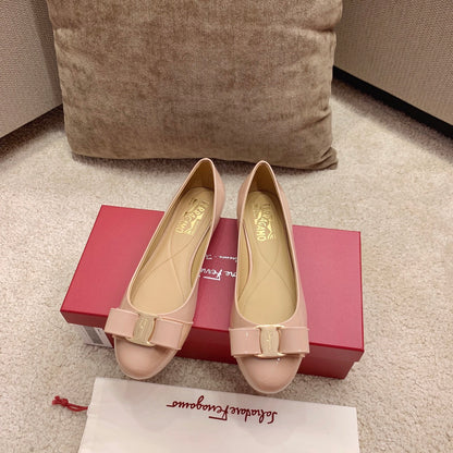 Ferragamo Lace & Mesh Vara Flats, Beige