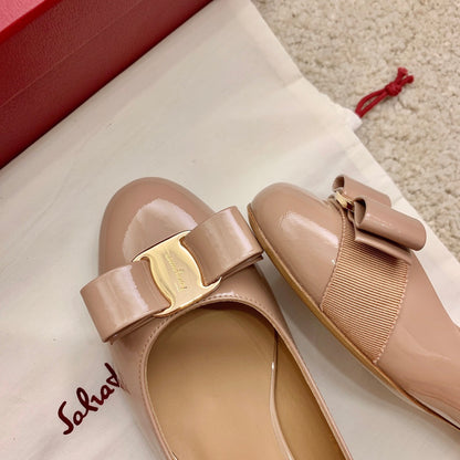 Ferragamo Lace & Mesh Vara Flats, Beige