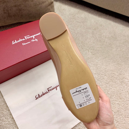 Ferragamo Lace & Mesh Vara Flats, Beige