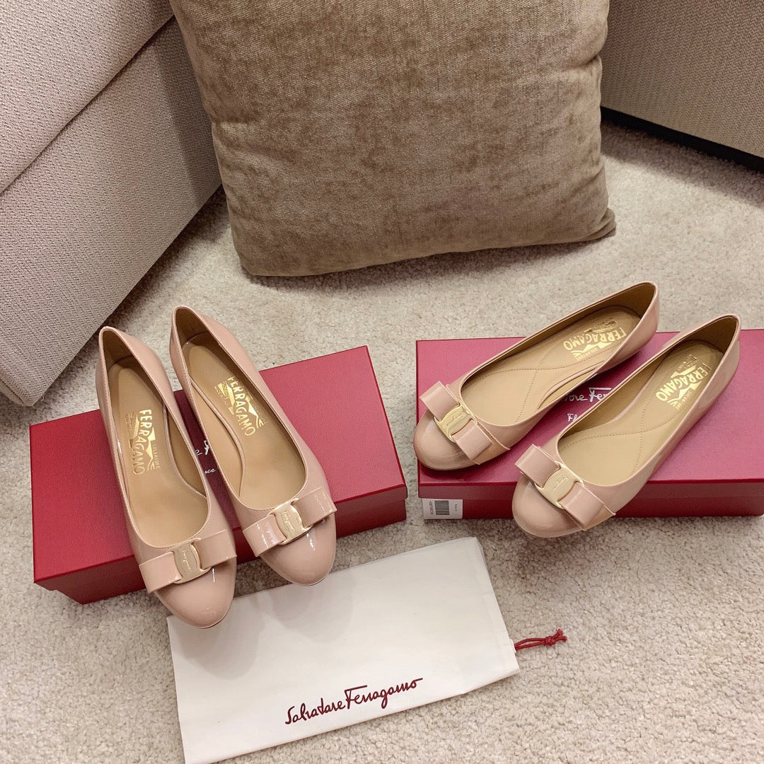 Ferragamo Lace & Mesh Vara Flats, Beige