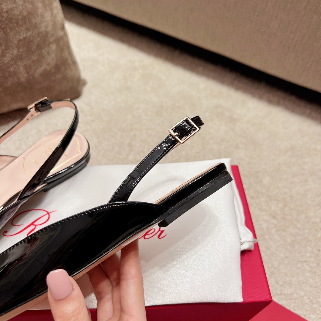 RV Chic Square-Toe Patent-Leather Flat Sandals Series 04