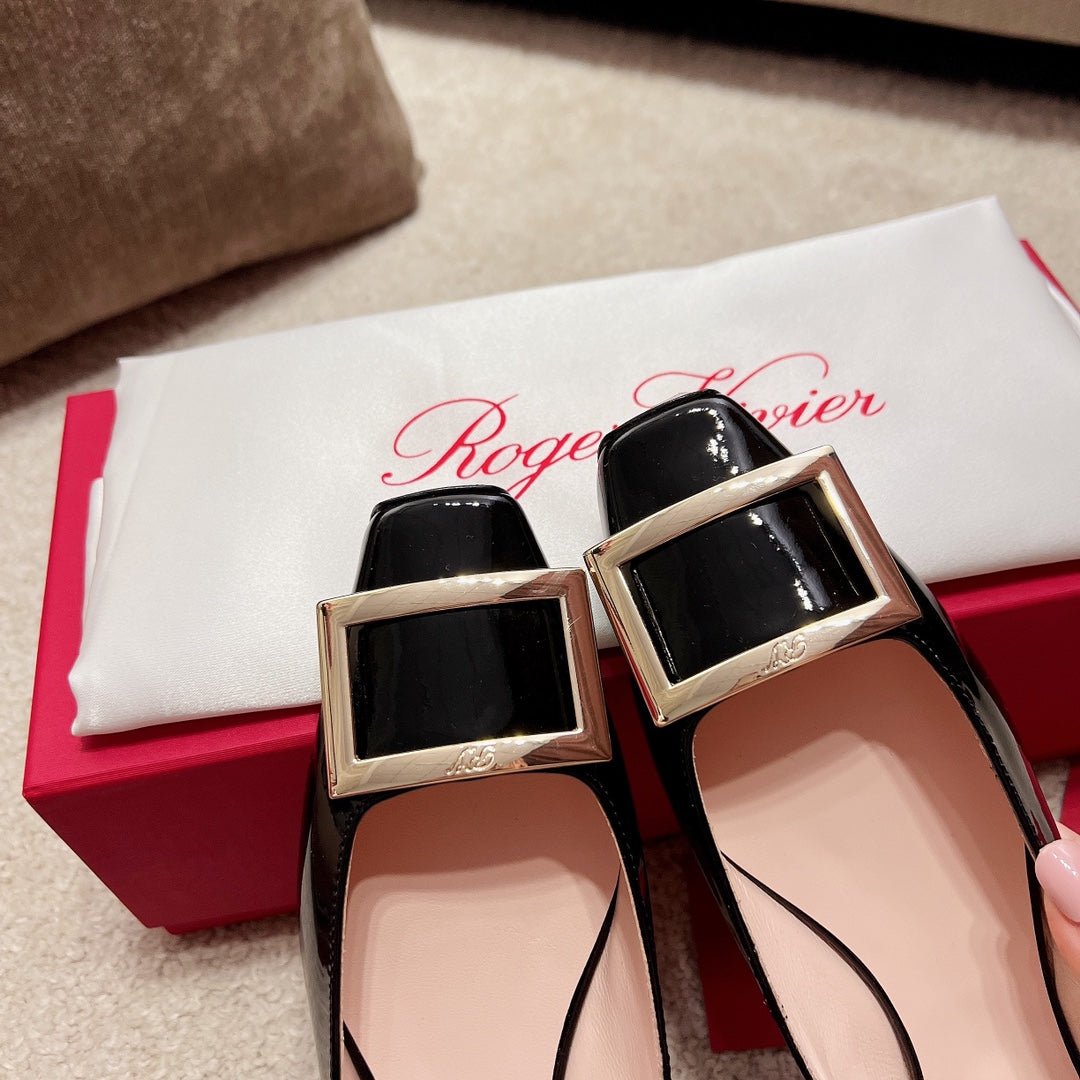 RV Chic Square-Toe Patent-Leather Flat Sandals Series 04