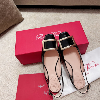 RV Chic Square-Toe Patent-Leather Flat Sandals Series 04