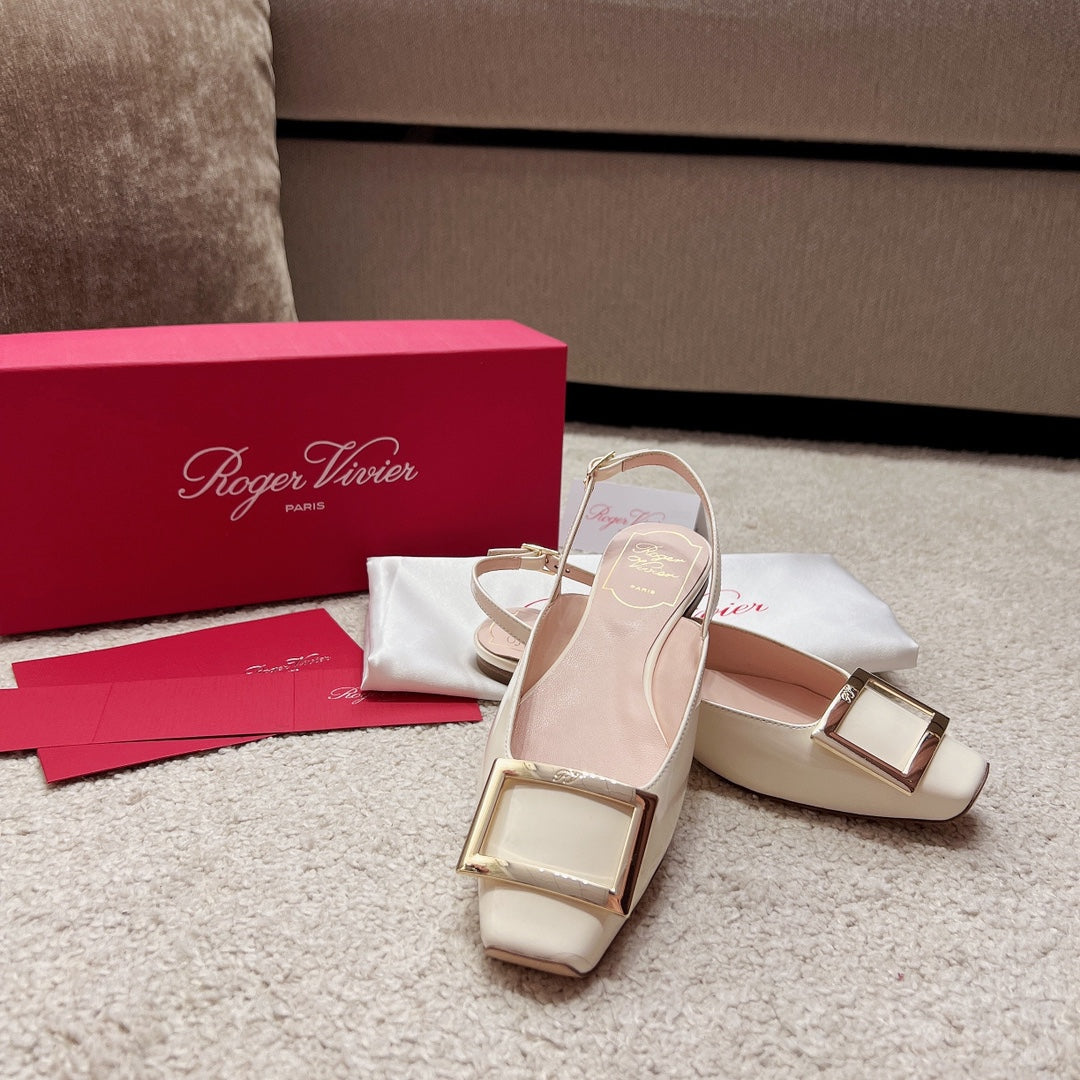 RV Chic Square-Toe Patent-Leather Flat Sandals Series 02